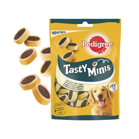 PEDIGREE® Tasty Minis 140g - przysmak dla dorosłych psów, o smaku wołowiny i sera