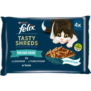 Felix Tasty Shreds Karma Dla Kota Z Łososiem I Tuńczykiem W Sosie 4x80g